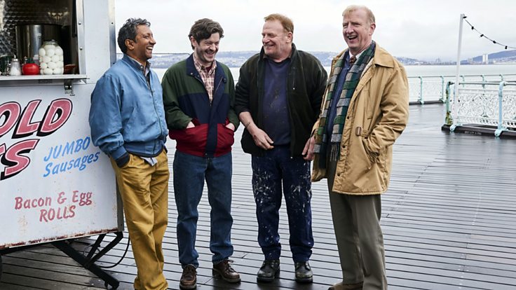 Phaldut Sharma, Iwan Rheon, Mark Lewis Jones and Steffan Rhodri