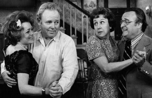 Rue McClanahan, Carroll OConnor, Jean Stapleton, Vincent Gardenia in 'All In the Family' 1972.