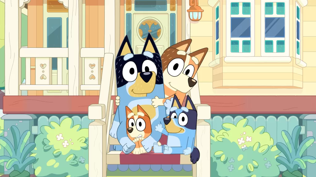 Dad (BANDIT), Mum (CHILLI), Bluey, Bingo (BLUEY'S SISTER) (Source: Disney+)