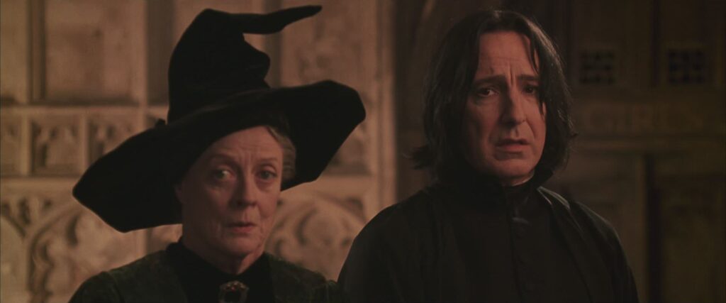 Dame Maggie Smith and Alan Rickman in Harry Potter: The Chamber of Secrets (2002)