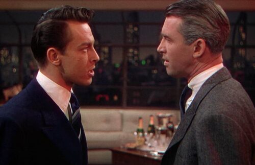 John Dall and Jimmy Stewart in Alfred Hitchock's Rope (1948)