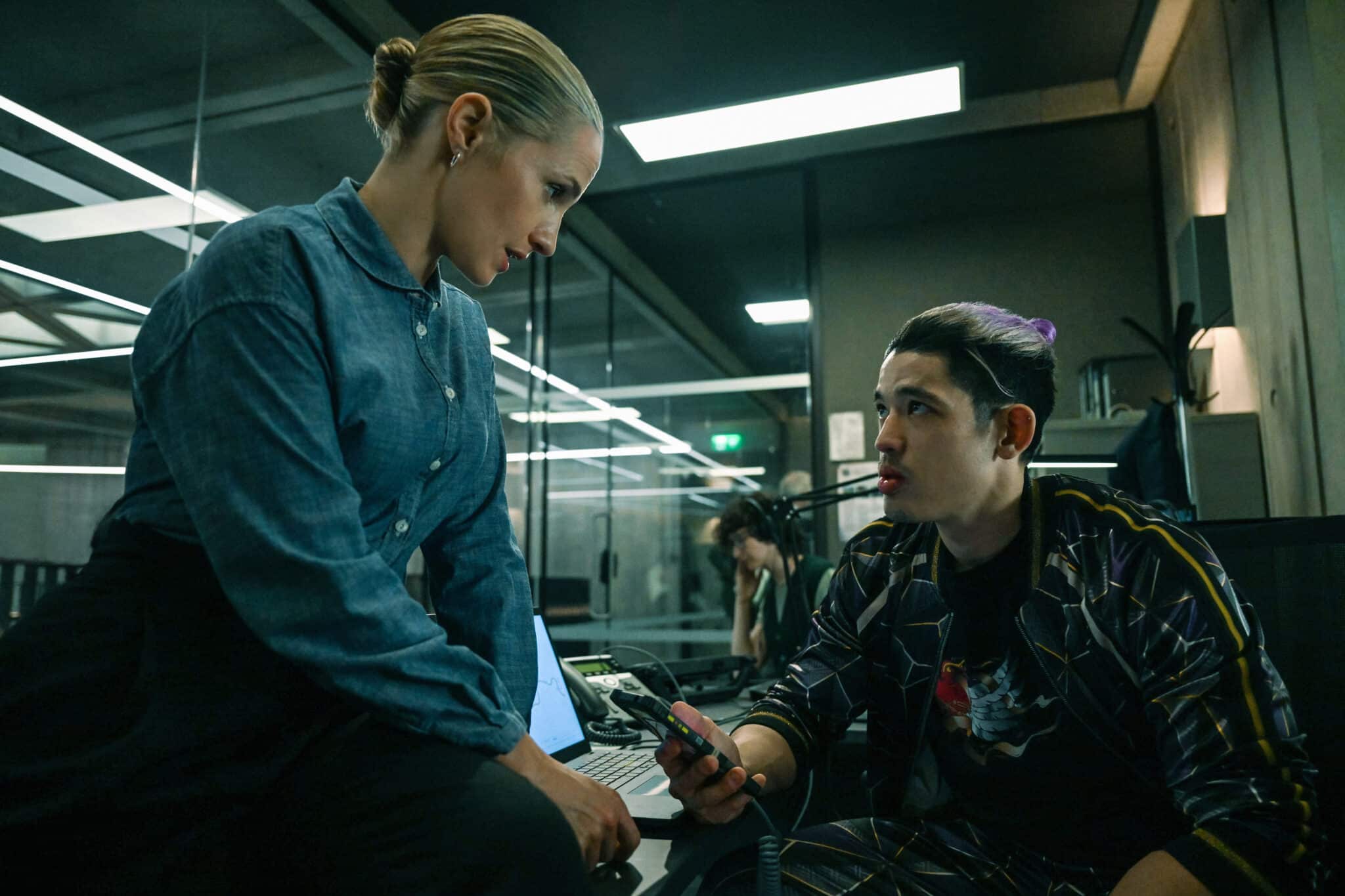 Ruth Bradley and Christopher Chung in "Slow Horses," premiering September 24, 2025 on Apple TV+.