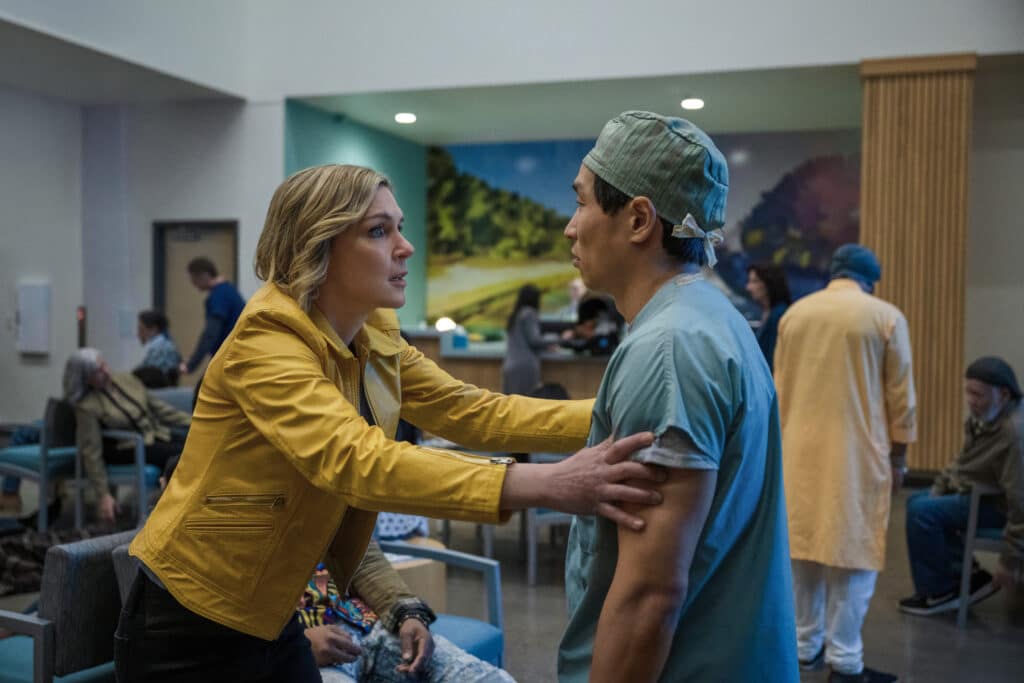 Rhea Seehorn in "Pluribus," premiering November 7, 2025 on Apple TV+.