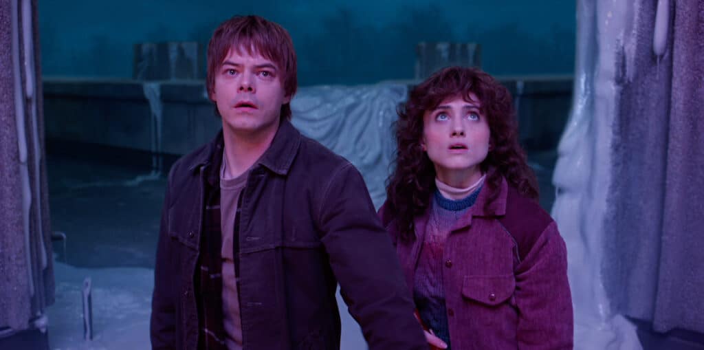 Charlie Heaton as Jonathan Byers and Natalia Dyer as Nancy Wheeler in Stranger Things Season 5 (Source: Netflix)