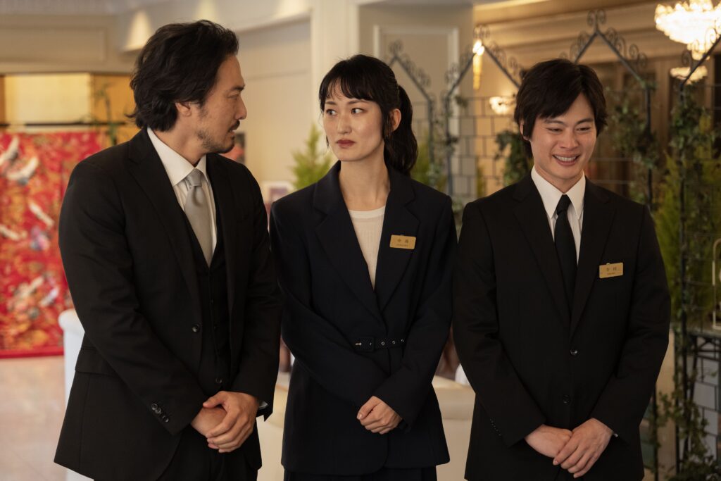 Takehiro Hira, Mari Yamamoto, and Bun Kimura in Rental Family (Photo Credit: James Lisle/Searchlight Pictures) © 2025 Searchlight Pictures. All Rights Reserved.