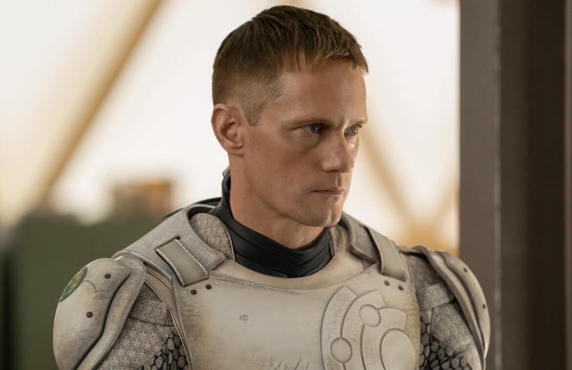Alexander Skarsgård in "Murderbot," now streaming on Apple TV.